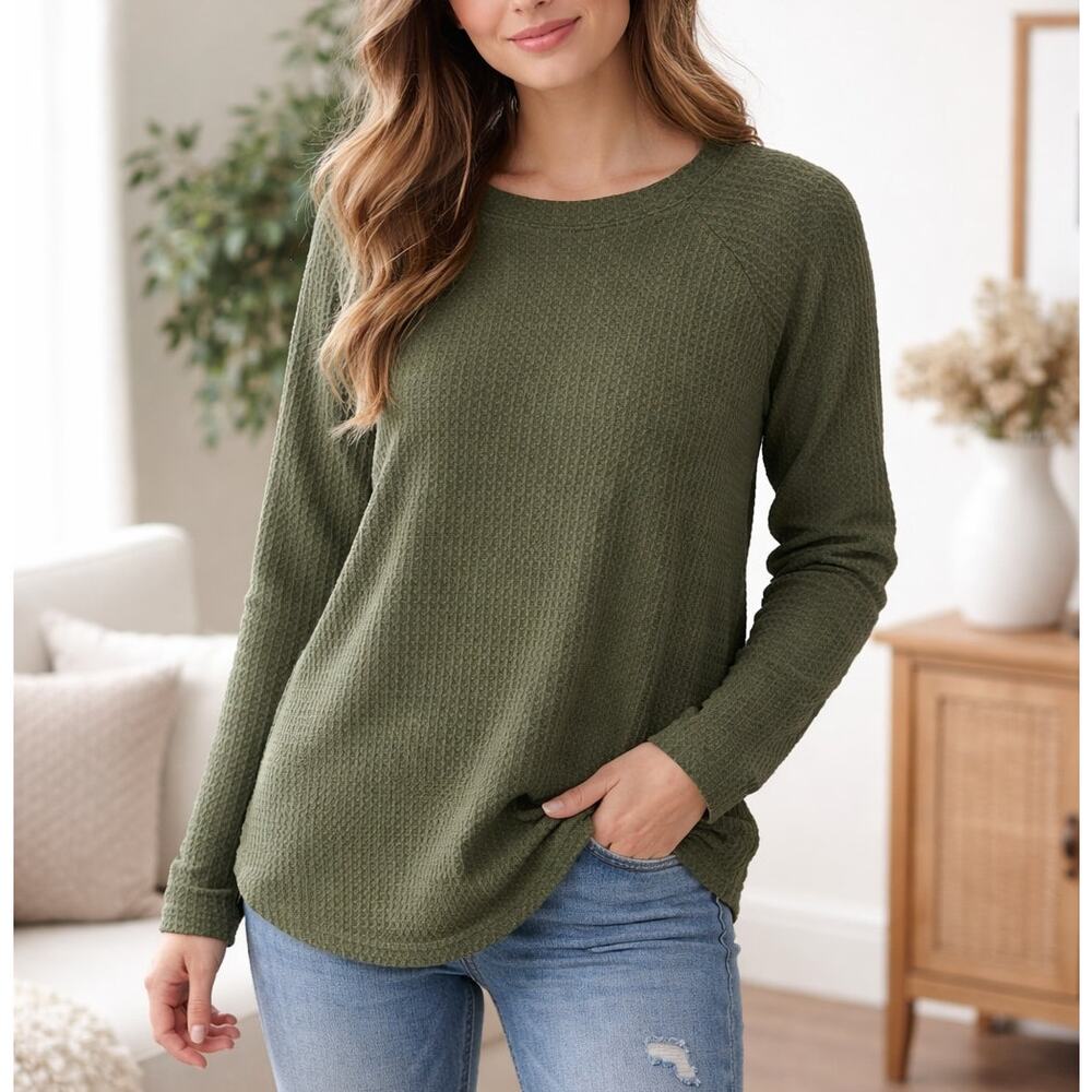 American Eagle Olive Green Chunky Athleisure Plush Long Sleeve Top Size Medium